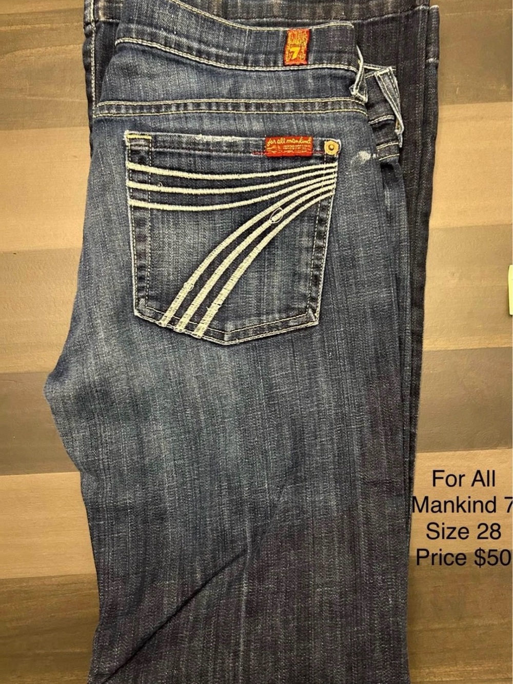 7 For All Mankind Women’s Straight Leg Jeans - Dark Blue Denim